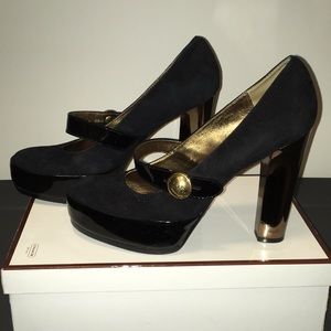 Coach Davine kidsuede & patent leather Black Heels